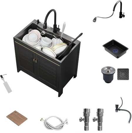 Evier Inox Professionnel Lavabo Cuisine Exterieure Meuble Evier Cuisine 1 Bac Lavabo Cuisine Exterieure Evier Buanderie Plonge Inox Evier Camping avec Robinet Coulissant Distributeur de Savon Égouttoi