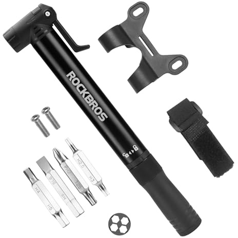 ROCKBROS Fahrradpumpe 120 PSI Mini mit Ratschenschlüssel | Aluminium, Presta Schrader, MTB E-Bike