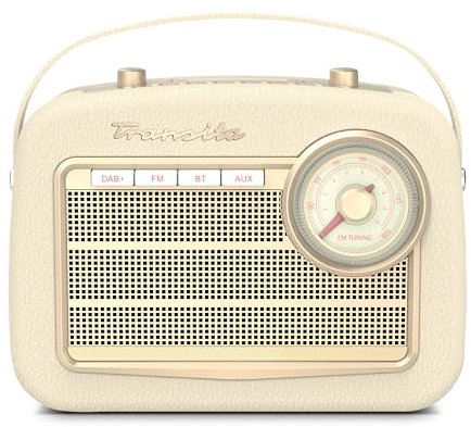TechniSat Transita 130 - portables DAB+/UKW-Retroradio mit UKW Frequenzregler (Bluetooth-Audiostreaming, USB, Dot-Matrix LC-Display, Akku für bis zu 24 Stunden, Tragegriff, Kunstleder-Gehäuse) beige