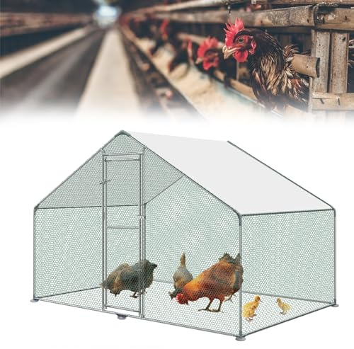 HENGMEI Hühnerstall 3x2x2m Freilaufgehege Käfige Kleintierstall Verzinkter Stahl Hühnerkäfig mit PE Dach Außen Freigehege mit Schloss Geflügelstall
