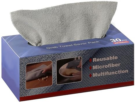 Microfiber Cloth,paños de Microfibra Desechables,Tela de Limpieza de Microfibra,Paños de Microfibra Multiuso,bayeta Microfibra,Apto para Cocina, Comedor, baño(en Caja, Gris,20 x 20 cm, 20 Unidades)