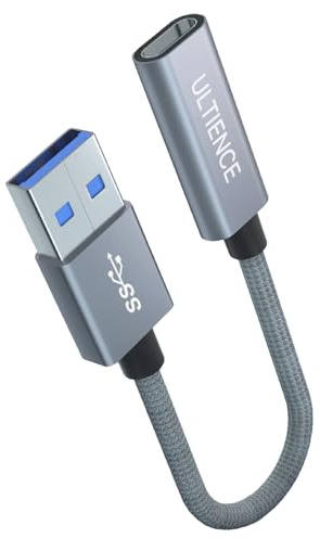 ULTIENCE [10Gbps] High-Speed A to C Adapter with USB to USB C Cable, Female – 60W Fast Charging and Data Transfer Compatible with Laptop, PC, Flash Disk, Charger (0.41 ft Grey)