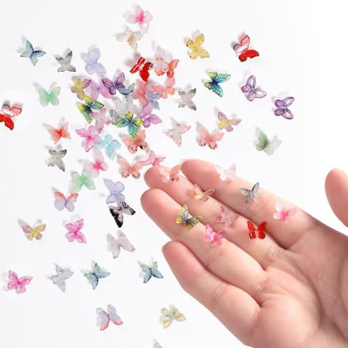 50 Stück Schmetterling Resin, Bunt Schmetterlinge zum Basteln Basteln kleine Schmetterlingsfiguren Schmetterlings Nagel Anhänger für Puppenhaus Traumgarten Feengarten Ornament (Zufällige Farben)
