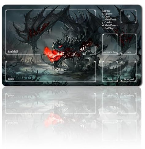 four leaves MTG Tapis de jeu + sac étanche, 60 x 35 cm, zones pour cartes, jeu de cartes à collectionner, tapis de souris MTG