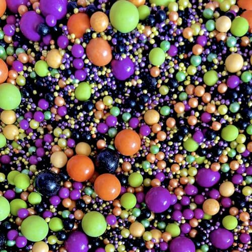 Halloween sprinkles orange green purple black sprinkles edible cupcake cake toppers biscuits pearls decoration strands 100s 1000s party baking FREAKY FRIDAY