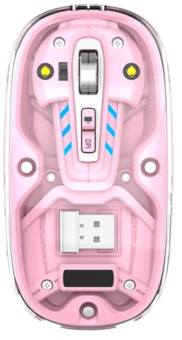 Lancoon Ratón Inalámbrico Transparente con 2.4G Botón Mute Luz Azul Fría 3 dpi Ajustable Sensor Óptico Recargable Diseño Magnetismo Cubierta para Ordenador Home
