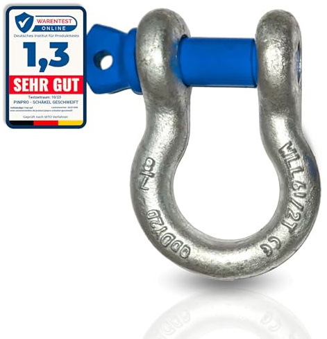 PinPro 2 grilletes de alta resistencia, carga de 1,0 a 2,0 t, de acero galvanizado en caliente, forma rizada con perno de ojo azul (2 unidades, WLL: 1,0 t)