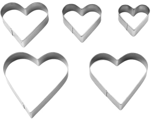 PMTFUMY 5 Pcs Heart Shaped Mold Heart Cookie Cutter Set, Stainless Steel Pastry Cutters for Baking, for Valentine's Day, Easter Cupcake Present
