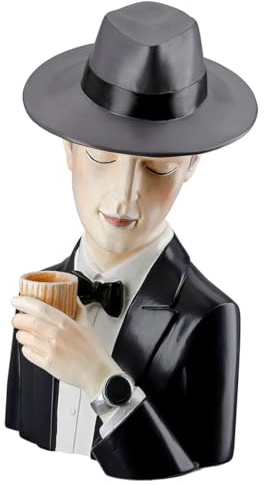GILDE Dekofigur Mann Gentleman mit Whiskyglas Polyresin grau schwarz 26 cm