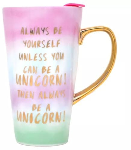 BARGAINS-GALORE Always Be A Unicorn Travel Latte Mug - Fun Novelty Cup | with Message & Lid | Coffee, Tea, Hot Drinks | Office, Kitchen, Gift | Winter Morning | Warm