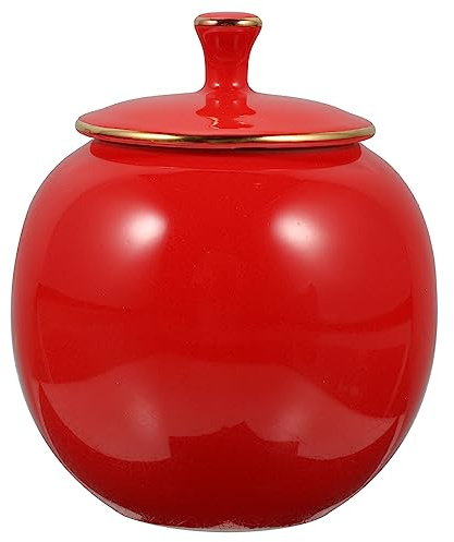 Ciieeo Ceramic Tea Storage Jar Red Glazed Loose Tea Leaf Canister Airtight Candy Sugar Holder Kitchen Food Storage Pot for Home
