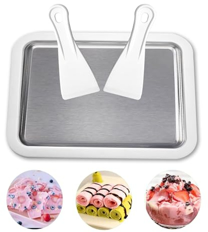 Máquina de rodillos de helado instantáneo con 2 espátulas, máquina de helado enrollada de 26 x 21 cm para sorbete, yogur congelado, helado, helado, máquina casera para hacer yogur congelado para niños