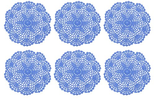 QUARKZMAN Häkeldeckchen, 6 Stück 8 - Handgefertigte Häkeldeckchen aus Baumwolle, runde Spitzenplatzsets mit Blumenmustern für Hochzeitsfeierdekoration (Blau)