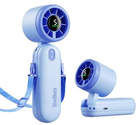 Diveblues iTurbo Portable Handheld Turbo Fan, 4000mAh Foldable Rechargeable High Speeds Hand Fan, 12hrs Cooling 5 Gear Led Display Powerful Airflow Battery Fan for Outdoor