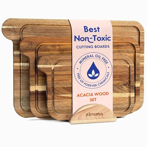 Non Toxic Cutting Boards - Cutting Board Set Free of Mineral Oil, Made of FSC Acacia Wood - Cutting Boards for Kitchen - Includes 3 Chopping Boards. By Ziruma