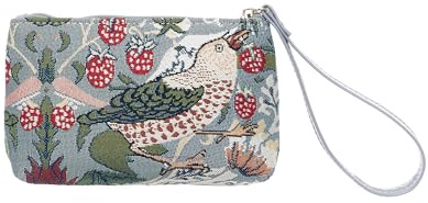 Signare Tapestry Wristlet Clutch Bag, Strawberry Thief Pattern, Grey with Bird Floral Design (Strawberry Thief Grey, WRIS-STGR)