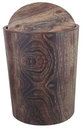 TOPPERFUN Bote de Basura Retro Diseño de Veta de Madera, Gran Capacidad, Plástico Pp, Fácil de Limpiar, Compacto, Adecuado para Baño y Oficina
