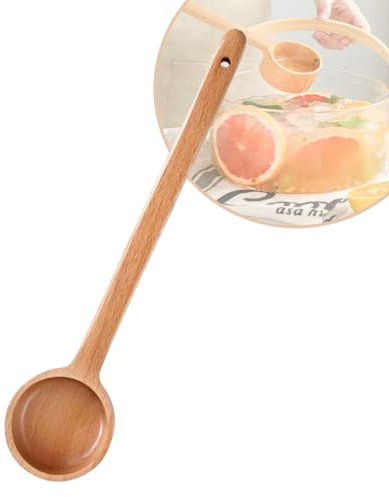 AZCKU Cuchara Madera Gigante, Larga, de Larga Cucharas Sopa Grandes 10.43 Pulgadas(26.5cm), Honda, Cucharas para el Hogar, Cocina, para Té La Tarde.