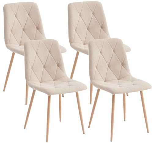 Artist Hand Set of 4 Dining Chairs for Dining Room Living Room, Fabric Kitchen Chairs Set with Upholstered Seat Solid Backrest Metal Legs for Restaurant, Beige