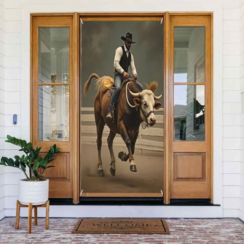 Decoraciones para puertas – Impresión clásica de toro n.º 153, pancarta de puerta de primavera y verano para parte delantera, cartel de otoño e invierno, telón de fondo colgante para exteriores