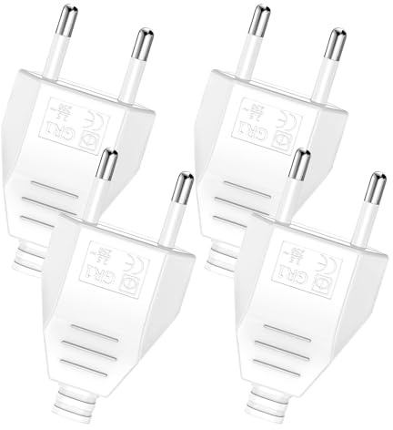 Oblinple 4 Stück Eurostecker 250V 2.5A, Stromstecker Flachstecker | 2 Poliger Stecker, Schuko Euro Stecker Schukostecker Haushaltsstecker Netzstecker zum Einbau Austausch Weiß