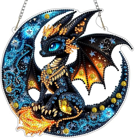 MXJSUA Dragon Special Shaped Hanging Diamond Painting Art Kits for Adults, Crystal Rhinestone Acrylic Gem Art Pendant Ornaments Kit for Home Decor and Gift 20x20cm