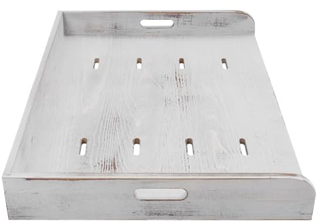 Wooden Gas Hob Cover with Handles, Multi-Use for Kitchen, Chopping Board/Stove Top Cover for Gas Burner and Electric Stove, Worktop Saver for Kitchens, 75 * 56 * 10cm (Aged White)