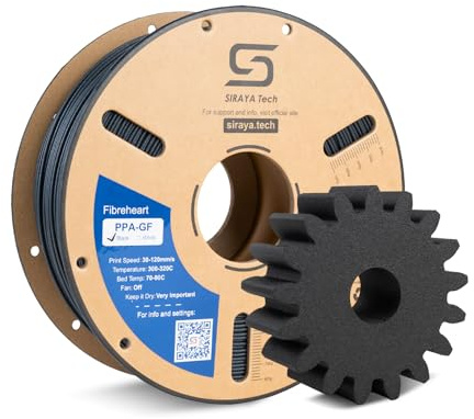Siraya Tech Fibreheart PPA-GF 3D Drucker Filament (Schwarz, 1kg) | 15 % glasfaserverstärktes Hochtemperatur-Nylon, extrem fest, über 185 °C hitzebeständig, geringe Feuchteaufnahme