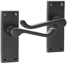Infinity Decor Matt Black Victorian Scroll Lever on Backplate Door Handles Set 115 x 40mm - Door Pull Handles Ideal for Interior & Exterior Use