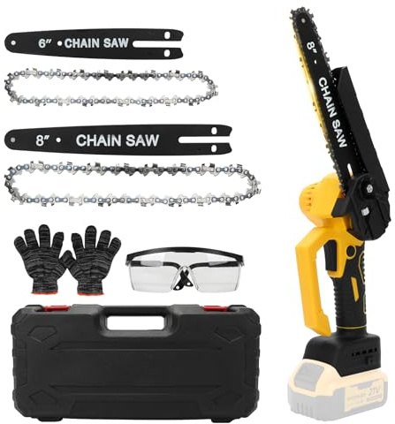 Mini tronçonneuse électrique 6 et 8 compatible avec Dewalt 18 V, 20 V batterie, tronçonneuse électrique sans balais avec 4 chaînes, lubrification automatique, scie à élaguer sans fil