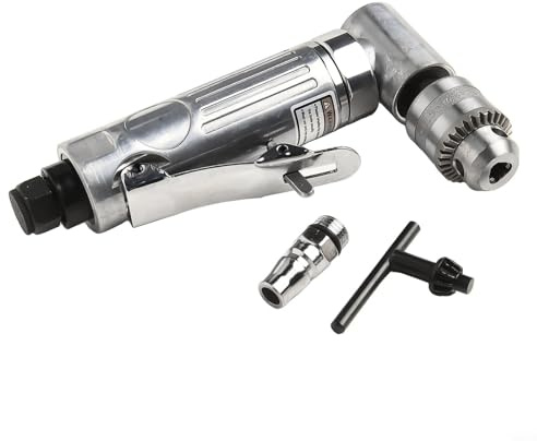 Eawfgtuw Trapano pneumatico ad angolo retto da 1/4 di pollice, trapano pneumatico a 90 gradi con mandrino da 0,6-6,5 mm, alta velocità 15000 giri/min, guscio in lega, vibrazioni basse, design di