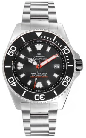 Lorenz Aquitania 030231LL – Reloj de hombre automático deportivo – Reloj automático sumergible profesional hasta 1000 metros de acero inoxidable – Estuche con correa de goma de repuesto