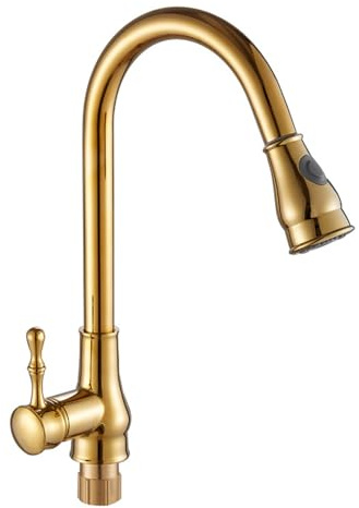 Rubinetto Cucina con Doccetta Estraibile Oro Rubinetteria Cucina Estensibile Girevole Ottone-Oro