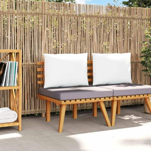 Hoopleep Gartenstuhl mit Kissen, Massivholz Akazie, Dunkelgrau/Weiß, 60x65x65 cm, für Terrasse, Balkon, Außenbereich, bequemer Holzstuhl, 1er Set