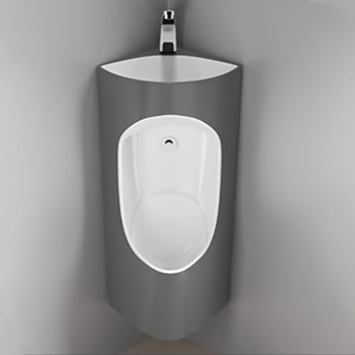 Graues Keramik-Urinal mit Waschbecken, leicht zu reinigende Eck-Urinale für Männer, ideal für Schulen, Krankenhäuser, Bahnhöfe und Einkaufszentren