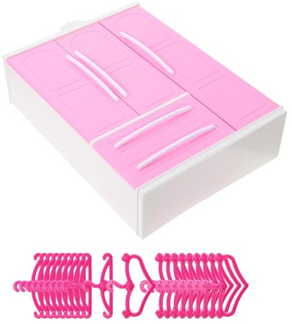 WHAMVOX Armario para Muñecas de Plástico ABS con 21 Piezas Incluye 1 Armario Compacto y 20 Perchas Pequeñas 10 en Forma de Barra y 10 en Forma de Corazón Adecuado para Organización y