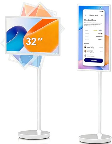Sunseota TV con Pantalla Táctil, Monitor Móvil Portátil con Pantalla Táctil Inteligente de 32 Pulgadas con Cámara de 20 MP, TV Móvil Inteligente de Pie para Entretenimiento en el