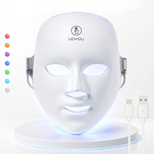LED Face Mask for At-Home Skincare, 7-Colour Beauty Red Light LED Masks for Relaxing Facial Care, Full-Face Rechargeable Beauty Accessory with 90 LED Lights, Lightweight & Comfortable Design