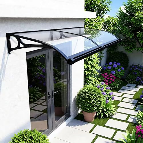 Dtyubfg Auvent de Porte d'entrée,Polycarbonate Gris,Marquise de Porte Résistante aux Intempéries,Cadre Aluminium et ABS,Store Extérieur Terrasse et Entrée,Protection Pluie/Neige