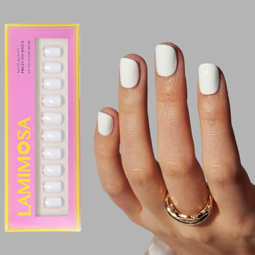 LAMIMOSA 32er White Press On Nails Extra Short Round – Weiß Einfarbig Extra Kurz Rund xs Nägel zum Aufkleben mit Kleber &Tabs, Soft Gel Summer Fake Nails Set in 16 Größen, Künstliche Nägel, BABY WHITE