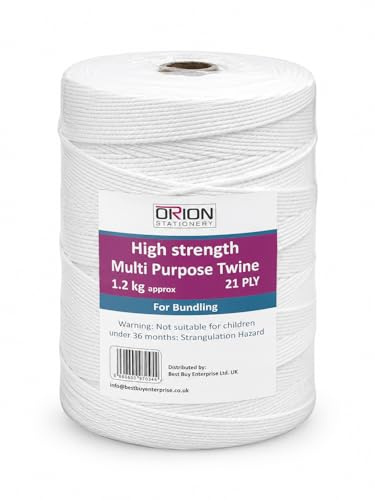 ORION | Cotton Twine String 21 Ply 780m Roll on Core – Heavy Duty Strong White Packaging String for Parcel Packing, Bundling, Gardening, DIY & Household Use | Quick Dry| High Strength