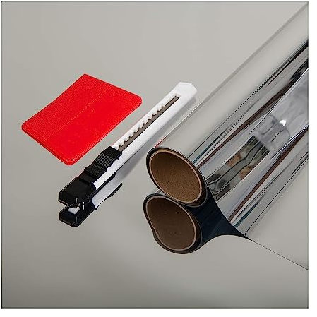 d-c-fix Spiegelfolie selbstklebend (90x150cm) Fensterfolie von außen blickdicht, von innen durchsichtig (tagsüber) - 99% UV-Schutz Blickschutz reflektierend verspiegelte Fenster Sichtschutz Folie