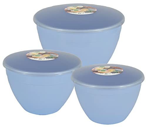 Blaue Puddingformen, Trio Grande, 3 Schüsselgrößen und Deckel in einem Set, 1 x 850 ml, 1 x 1,14 l, 1 x 1,71 l, himmelblau.