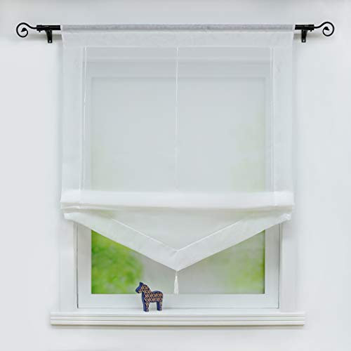Joyswahl Voile Raffrollo mit Quaste Transparenter Dreieck Rollos mit farbigem Blende »Julia« Schals Fenster Gardine mit Tunnelzug BxH 45x140cm Weiß 1 Stück