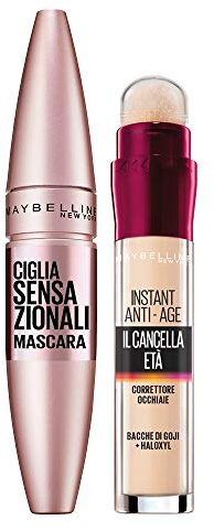 Maybelline Máscara lash sensational + Corrector de Ojeras El Borrador, Tono 01 Light