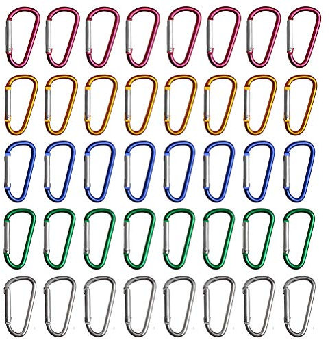Nuosen 40 PCS Locking D-Shaped Aluminum D-Ring Carabiner Clip Hook for Camping Hiking (5 Colors)