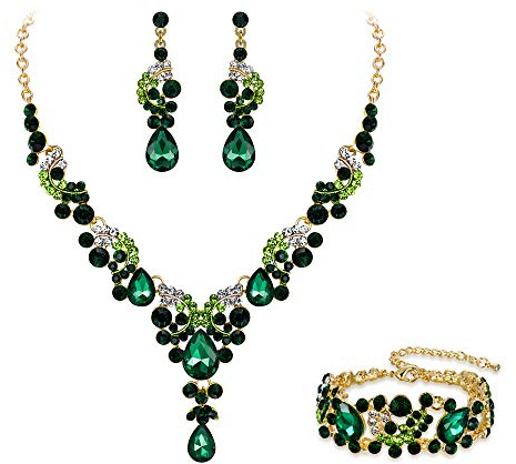 Ever Faith Wedding Vintage Floral Jewellery Set Green Gold-Tone