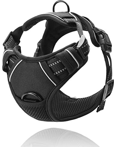 Nobleza - Anti Zug Hundegeschirr, Reflektierend Vest Geschirr Hund mit Griff, Weich Atmungsaktiv Brustgeschirr für Hund, Einstellbar Hundegeschirr Mittelgroße Hunde, Schwarz(M)