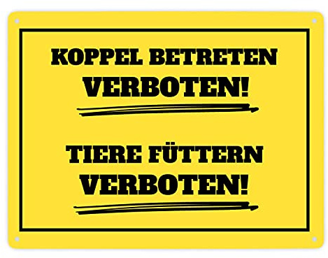 Betreten und Tiere füttern verboten Koppel-Metallschild XXL in 28x38 cm in gelb und schwarz Füttern Warnschild Verboten Schild Koppel Aluminiumschild Achtung Warnung Pferde