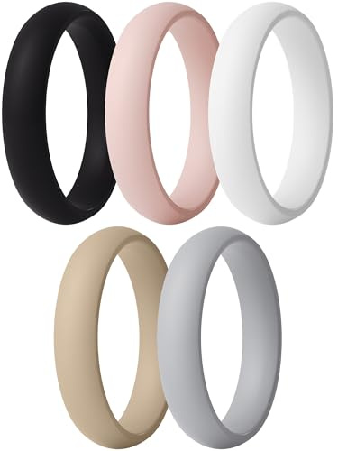ThunderFit Silicone Anniversary Rings for Women, 5.5mm Wide, 2mm Thick, Wedding Rubber Bands, Variety Multipack 1-12